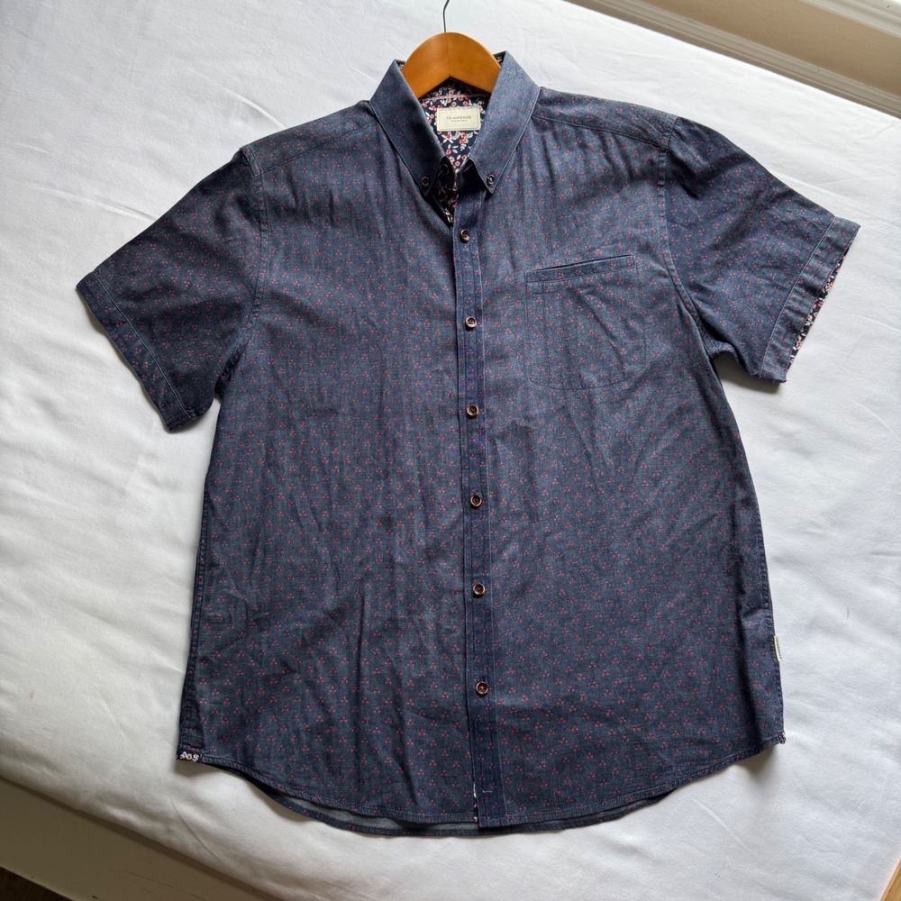 7Diamonds Pressure Drop Mens Blue Red Micro Dot Short Sleeve Button Down Shirt L